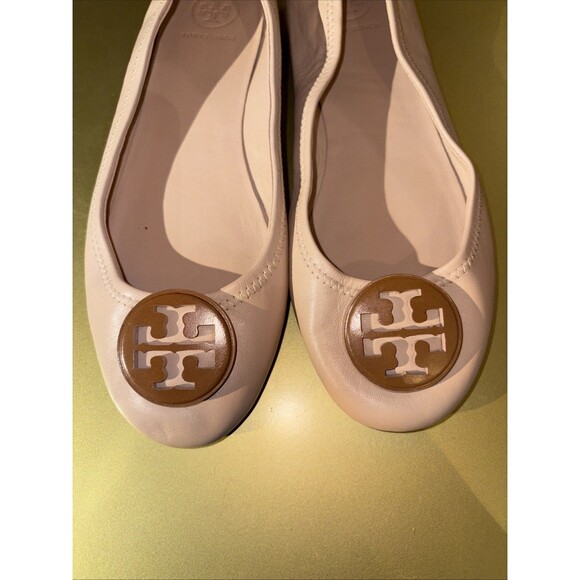 Tory Burch Minnie Travel Ballet Flats  Nude Pink/Tan Size 7.5M Great Condition. - Picture 2 of 12